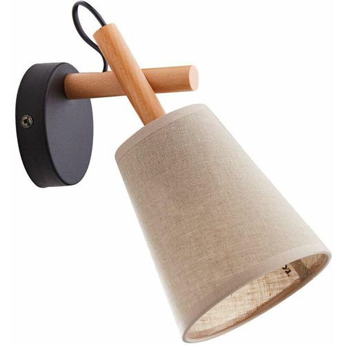 4255596626905 - Licht-erlebnisse - Wandlampe Stoff Holz E27 Greige Natur Skandi Wandleuchte innen Schlafzimmer Wohnzimmer - Holz hell Greige (Grau-Beige) Schwarz