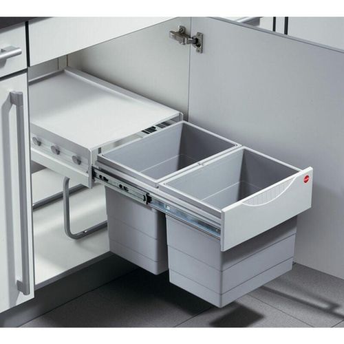 4250163334207 - Küchen Mülleimer Einbau 40 cm Schrank Abfalleimer 2x18 Liter - Grau - Hailo