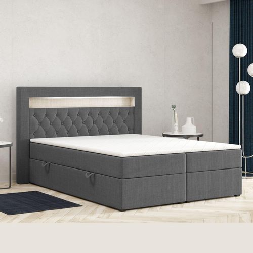 4262413690094 - Boxspringbett DENVER mit LED und Bettkasten 180 x 200 cm Webstoff Anthrazit Bett Bettkasten