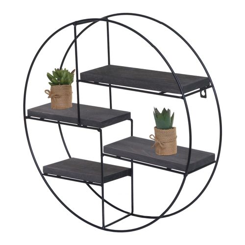 4057651903958 - Wandregal MCW-K76 Hängeregal Schweberegal Regal 4 Regalböden Metall Massiv-Holz Industrial 45x45x11cm ~ dunkelgrau