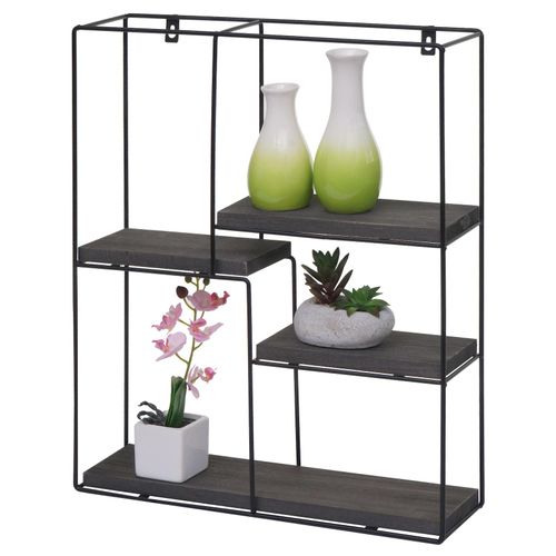 4057651582467 - Wandregal MCW-K76 Hängeregal Schweberegal Regal 4 Regalböden Metall Massiv-Holz Industrial 51x40x11cm ~ dunkelgrau