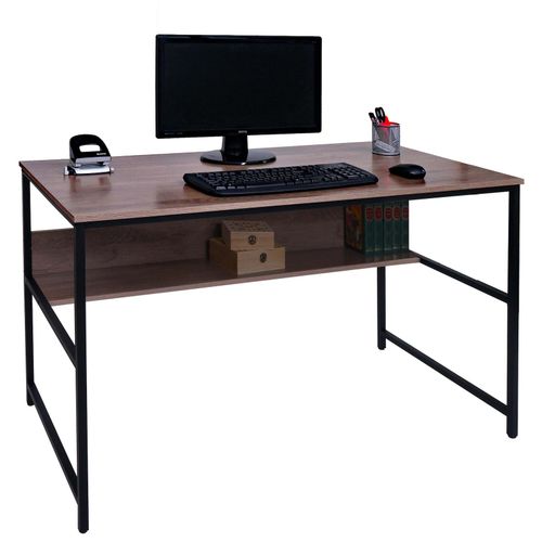 4057651581378 - Schreibtisch MCW-K80 Bürotisch Computertisch Arbeitstisch Ablage Metall MDF 120x60cm ~ grau-braun