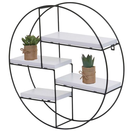 4057651903934 - Wandregal MCW-K76 Hängeregal Schweberegal Regal 4 Regalböden Metall Massiv-Holz Industrial 45x45x11cm ~ weiß
