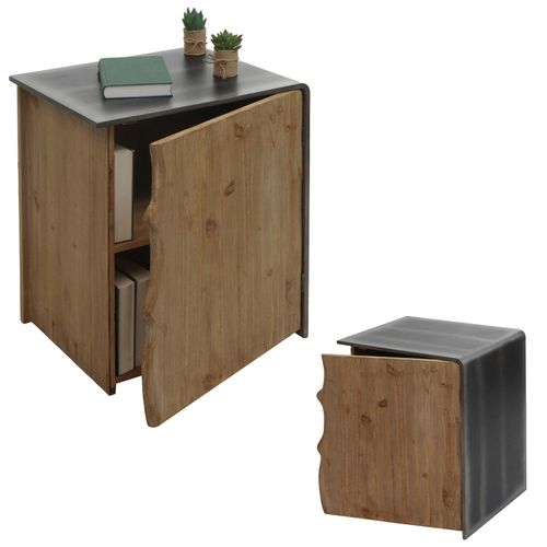 4057651867694 - Beistelltisch MCW-L76 Kommode Nachttisch Schrank Industrial Massiv-Holz MVG 60x50x40cm natur mit Metall-Optik
