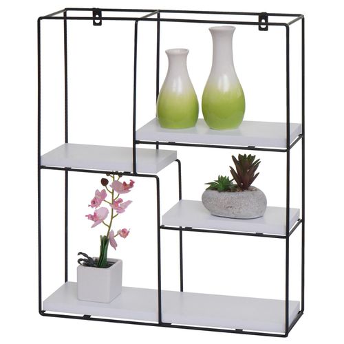4057651582306 - Wandregal MCW-K76 Hängeregal Schweberegal Regal 4 Regalböden Metall Massiv-Holz Industrial 51x40x11cm ~ weiß
