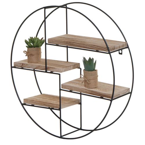 4057651582337 - Wandregal MCW-K76 Hängeregal Schweberegal Regal 4 Regalböden Metall Massiv-Holz Industrial 45x45x11cm ~ natur