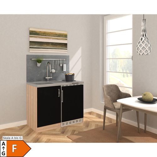 4260515333031 - Miniküche Schwarz Eiche Sonoma m Geräten B ca 100cm 4260515333031 - Miniküche Schwarz Eiche Sonoma m Geräten B ca 100cm