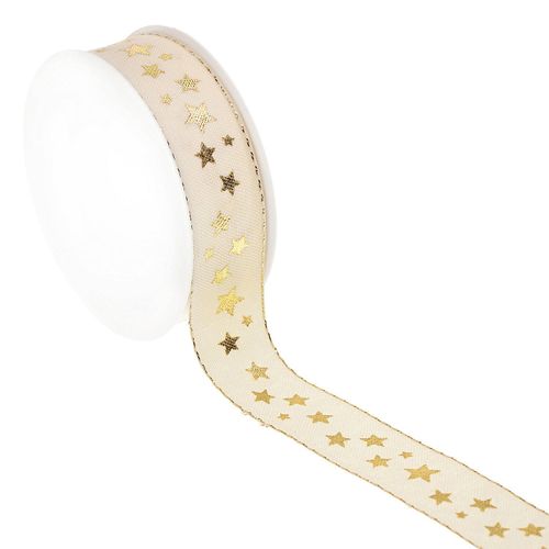 4015275914217 - Stoffband Sterne creme-gold 25 mm 6 m