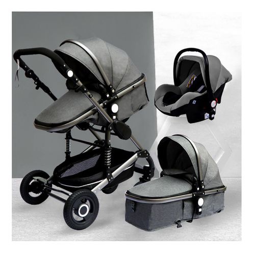 4066708477922 - Kombi-Kinderwagen 3in1 Set - Modell 2 Stoff - Rosa Grau