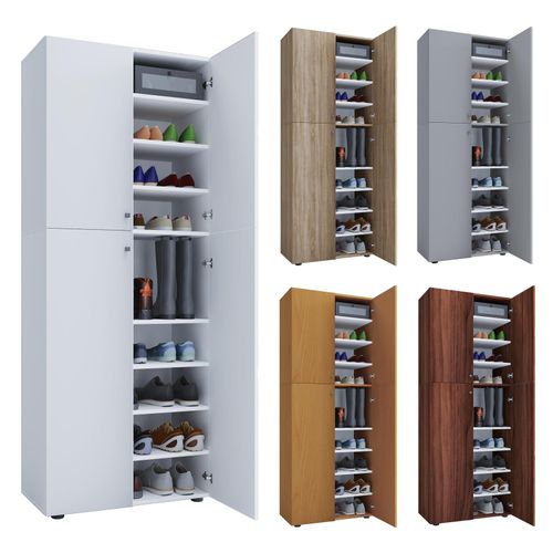 4051814432491 - Holz-Schuhschrank Maße B 70 x H 184 x T 40 cm Allzweckschrank 9 Fächer 4 Drehtüren - Lona 4051814432491 - Holz-Schuhschrank Maße B 70 x H 184 x T 40 cm Allzweckschrank 9 Fächer 4 Drehtüren - Lona