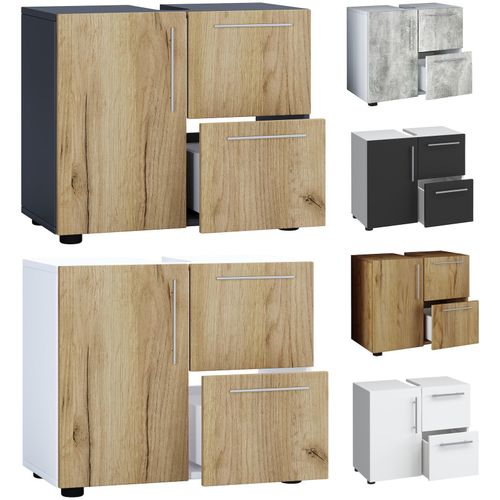 4051814431029 - Holz Waschbeckenunterschrank Badschrank Maße H 51 x B 61 x T 32 cm 1 Drehtür 2 große Schubladen modernes Badezimmermöbel - Flandu 4051814431029 - Holz Waschbeckenunterschrank Badschrank Maße H 51 x B 61 x T 32 cm 1 Drehtür 2 große Schubladen modernes Badezimmermöbel - Flandu