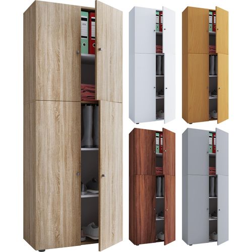 4051814432446 - Holz Kleiderschrank Schrank mit 5 Fächern und Drehtüren Maße ca B 70 x H 184 x T 40 cm – Lona