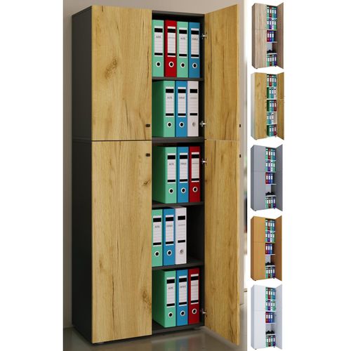 4051814432521 - my office Aktenschrank XXL Lona 919599 anthrazit honig-eiche 4 Fachböden 700 x 390 x 1830 cm