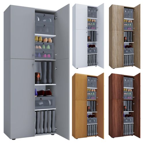 4051814432484 - Holz-Schuhschrank Maße B 70 x H 184 x T 40 cm Allzweckschrank 5 Fächer 4 Drehtüren - Lona 4051814432484 - Holz-Schuhschrank Maße B 70 x H 184 x T 40 cm Allzweckschrank 5 Fächer 4 Drehtüren - Lona