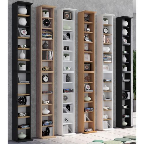 4051814430510 - Holzregal stehend platzsparender CD Schrank für 204 CDs oder 72 DVDs Maße H 180 x B 21 x T 20 cm Elegantes DVD Regal stehend Blu-Ray Regal CD Regal - Bigol 4051814430510 - Holzregal stehend platzsparender CD Schrank für 204 CDs oder 72 DVDs Maße H 180 x B 21 x T 20 cm Elegantes DVD Regal stehend Blu-Ray Regal CD Regal - Bigol