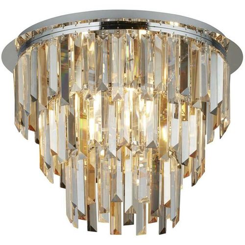 5053423163918 - Searchlight Clarissa Light Chrome Flush Clear Amber Smokey Crystal Prism Drops