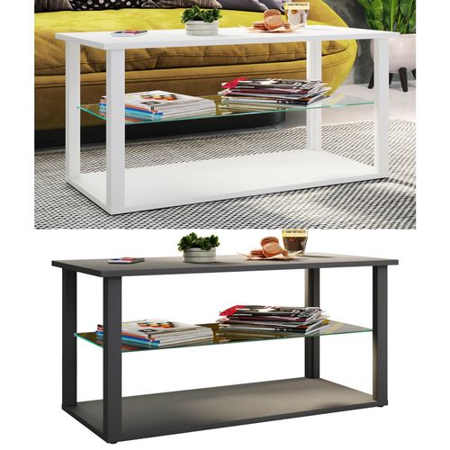 4051814431098 - Holz Beistelltisch mit ESG-Sicherheitsglas Couchtisch schlicht Maße ca H H 45 x B 95 x T 45 cm Wohnzimmertisch Kaffeetisch - Wanilo L