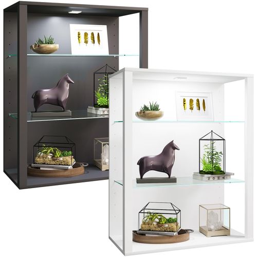 4051814431562 - Wandregal Glasvitrine hängend Vitrine Glas mit ESG-Sicherheitsglas Maße ca H 90 x B 70 x T 35 cm Hängevitrine Glas Modern und platzsparend Glas Vitrinenschrank - Glasol LW Gr 70 weiß B70cm H90cm T35cm Holzwerkstoff Holz Spanplatte Glas Regale