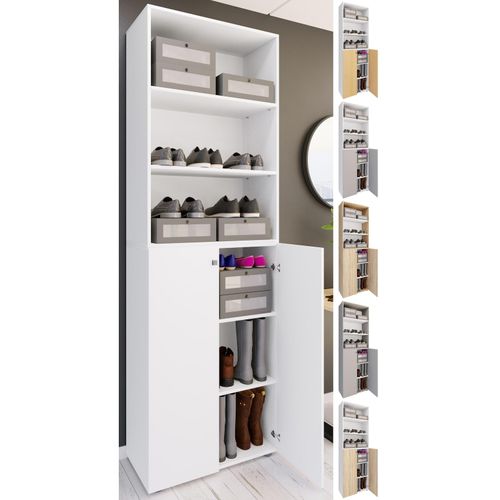 4051814428708 - XL Holz Großer Schuhschrank Schuhregal Groß Stiefel Dielenmöbel Lona 6 Fächer (Farbe Weiß Buche) 4051814428708 - XL Holz Großer Schuhschrank Schuhregal Groß Stiefel Dielenmöbel Lona 6 Fächer (Farbe Weiß Buche)