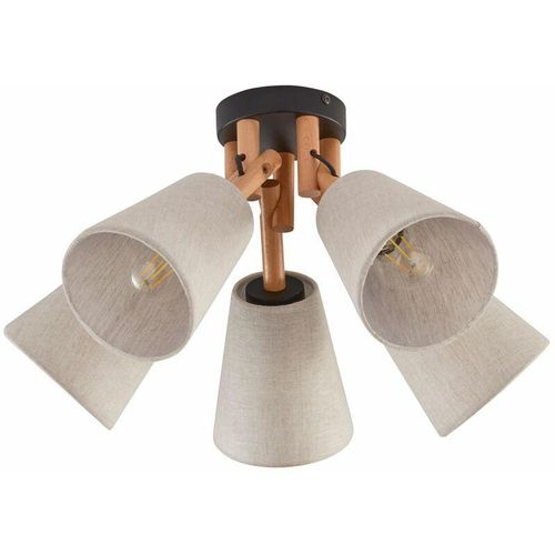 4255596626936 - Licht-erlebnisse - Deckenleuchte Stoff Holz Metall b 50 cm h 30 cm E27 3-flammig Deckenlampe Esszimmer Wohnzimmer - Holz hell Greige (Grau-Beige)