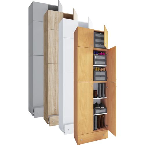 4051814413308 - Holz-Schuhschrank Maße H 240 x B 70 x T 39 cm Allzweckschrank 5 Fächer 4 Drehtüren Aufsatz mit 2 Türen extra Schublade– Lona 4051814413308 - Holz-Schuhschrank Maße H 240 x B 70 x T 39 cm Allzweckschrank 5 Fächer 4 Drehtüren Aufsatz mit 2 Türen extra Schublade– Lona