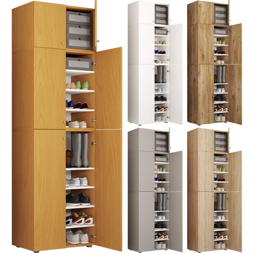 4051814413346 - Holz-Schuhschrank Maße H 200 x B 70 x T 39 cm Allzweckschrank 9 Fächer 4 Drehtüren Aufsatz mit 2 Türen – Lona 4051814413346 - Holz-Schuhschrank Maße H 200 x B 70 x T 39 cm Allzweckschrank 9 Fächer 4 Drehtüren Aufsatz mit 2 Türen – Lona