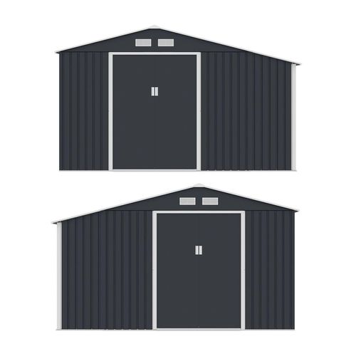 4260565529446 - Metall Gerätehaus XL mit Holzunterstand - Großes Gartenhaus mit Schiebetür und Lüftungsgitter