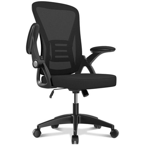 8712962261819 - Bigzzia - Bürostuhl ergonomisch – Ergonomischer Sitz – Sessel mit 90° klappbarer Armlehne – Lordosenstütze – höhenverstellbar - Schwarz