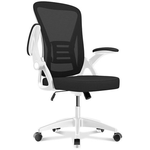 8712962261888 - Bigzzia - Bürostuhl – Ergonomischer Sitz – Sessel mit 90° klappbarer Armlehne – Lordosenstütze – höhenverstellbar - schwarz und weiß - Schwarz und