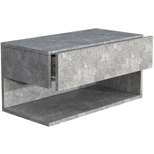 4051814419218 - Holz Wandschublade Nachtschrank Wandboard Schublade Konsole Nachttisch Usal XL 60 cm (Farbe Beton-Grau)