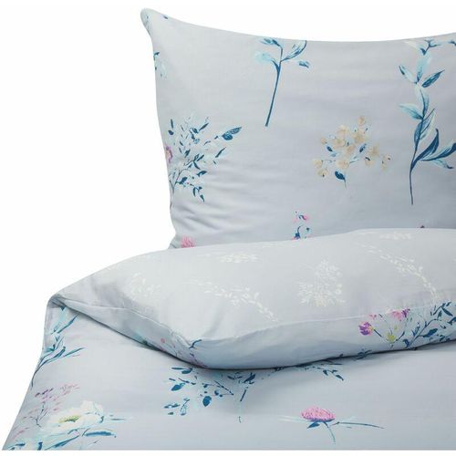 4251682270953 - Beliani - Bettwäsche Set Hellblau Blumenmuster Baumwollsatin 3-teilig Komfortgröße für Einzelbett 155x220 cm 2 Kopfkissenbezüge und Deckenbezug - Blau