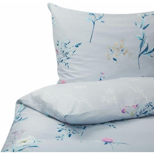 4251682270946 - Beliani - Bettwäsche Set Hellblau Blumenmuster Baumwollsatin 2-teilig Standardgröße für Einzelbett 135x200 cm Kopfkissen- und Deckenbezug mit Knöpfen