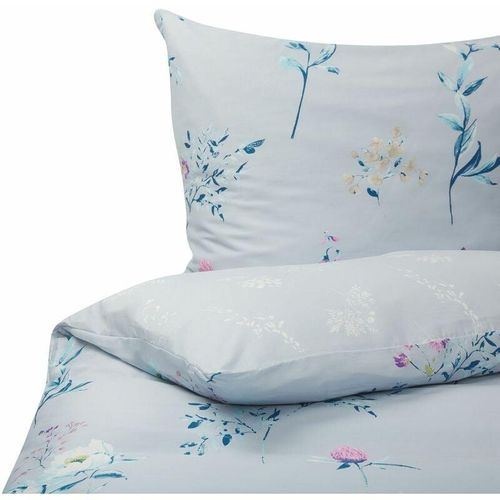 4251682270977 - Beliani - Bettwäsche Set Hellblau Blumenmuster Baumwollsatin 3-teilig Komfortgröße für Doppelbett 220x240 cm 2 Kopfkissenbezüge und Deckenbezug - Blau