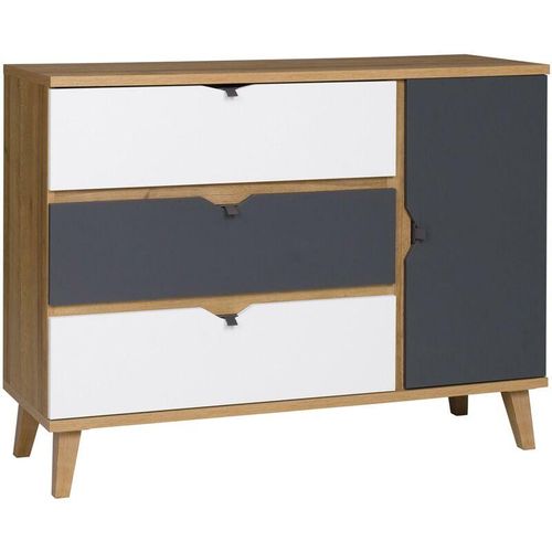 5904905002532 - Furnix - Sideboard memis K1D3SZ mit drei Schubladen und Tür Eiche Weiß+Graphit