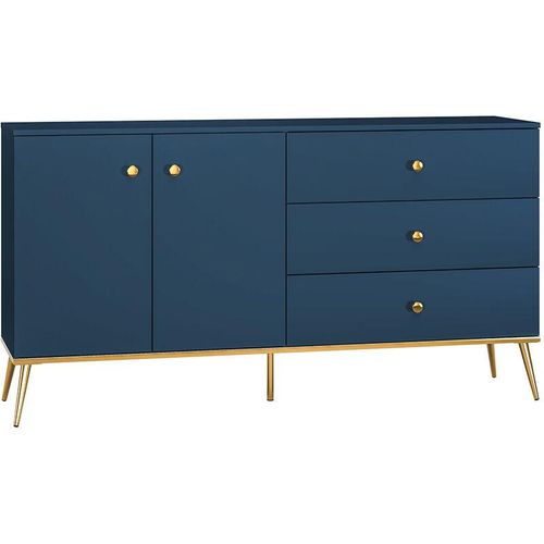 4066075117087 - Lomadox - Sideboard 160cm breit in dunkelblau mit goldfarbenen Griffen und Füßen MONTPELLIER-131 b h t ca 160 85 40 cm - blau