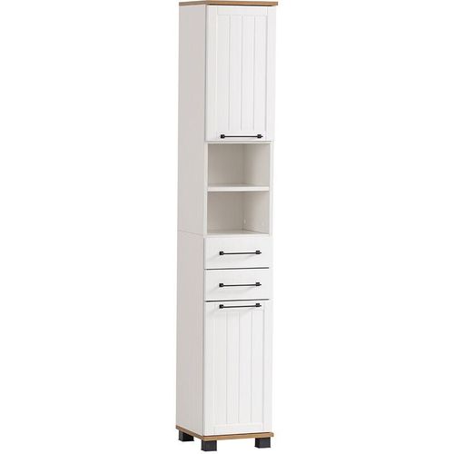 4066075114666 - Badezimmer Hochschrank in weiß matt mit Eiche Nb JAUSA-80 Landhaus-Stil B H T ca 303 1809 326 cm - weiß