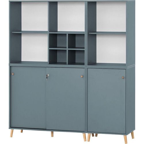 4066075115557 - Lomadox - Aktenschrank Büro mit Schloss auf Massivholz Füßen SISAK-80 in blau b h t ca 1511 1752 41 cm - blau