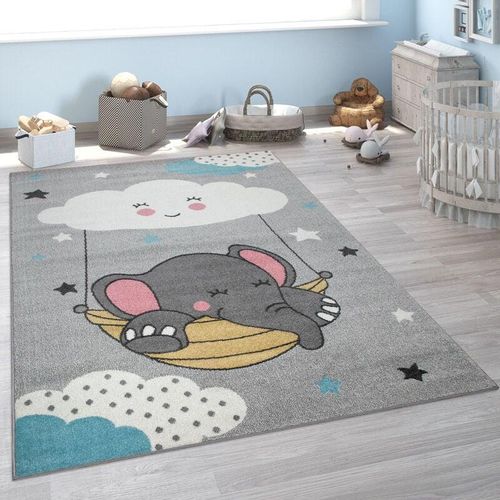 4061981122729 - Kinderteppich Teppich Kinderzimmer Niedliches Baby-Elefant Motiv Grau 80x150 cm - Paco Home