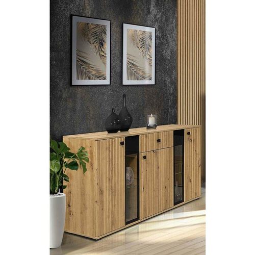 5905351228521 - Furnix - Sideboard sarai Schublade 3-türig Anrichte Glastüren140 cm Artisan Artisan