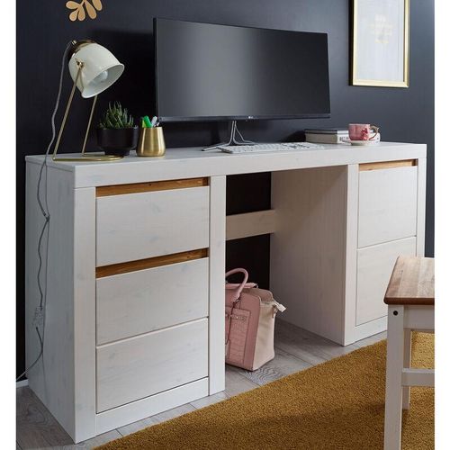 4066075103226 - Lomadox - Büro Schreibtisch Massivholz WILSON-69 in Kiefer massiv weiß b h t ca 155 75 495 cm - weiß