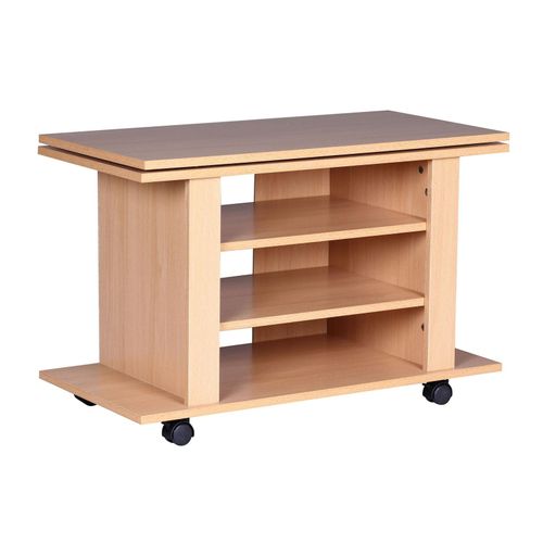 4250950211988 - Fernsehschrank Drehbar auf Rollen tv Bank 75 x 38 x 50 cm mit Drehteller für Fernseher Fernsehtisch Holz Buche mit Ablage Board tv Schrank HiFi