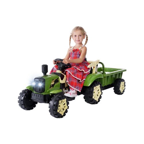 4056551095435 - Elektro-Kindertraktor Anhänger mit Kippfunktion Ledersitz Hupe Fernbedienung LED Motorsound (Grün) 4056551095435 - Elektro-Kindertraktor Anhänger mit Kippfunktion Ledersitz Hupe Fernbedienung LED Motorsound (Grün)