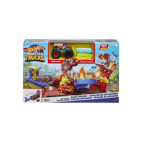 0194735036066 - Hot Wheels Monster Trucks Demo Derby Playset With 164 Scale Toy Truck & 3 Crushable Toy Cars