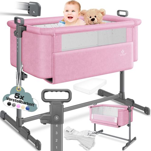 4255598310987 - KESSER® Zustellbett Hubi 3in1 Baby Beistellbett Reisebett Babybett mit weich Matratze mit Rollen Kinderbett 5-fach Höhenverstellung Faltbare Seitenwand für zu Hause und unterwegs