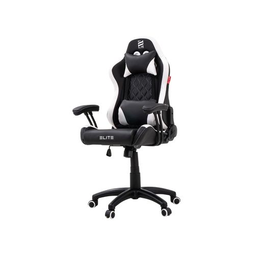 4056551138613 - ELITE Gaming-Stuhl für Kinder PULSE ergonomisch bis 120kg verstellbare Höhe Wippmechanik Kissen (Schwarz Weiß)
