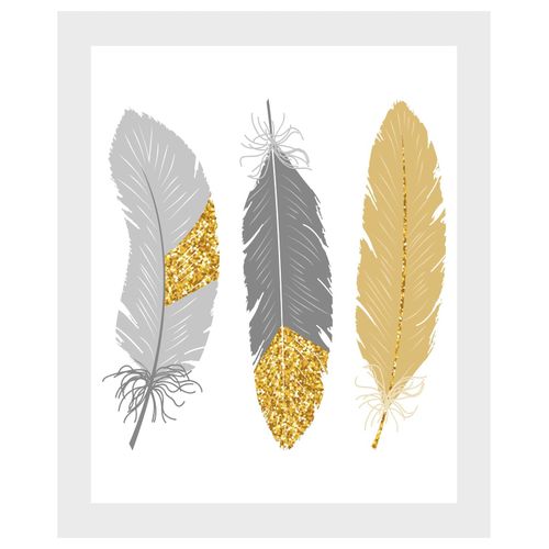 4049009897019 - Bild QUEENCE Nathalia Bilder Gr B H 50 cm x 60 cm Wandbild Federn Hochformat grau (grau gold) Kunstdrucke gerahmt Federn