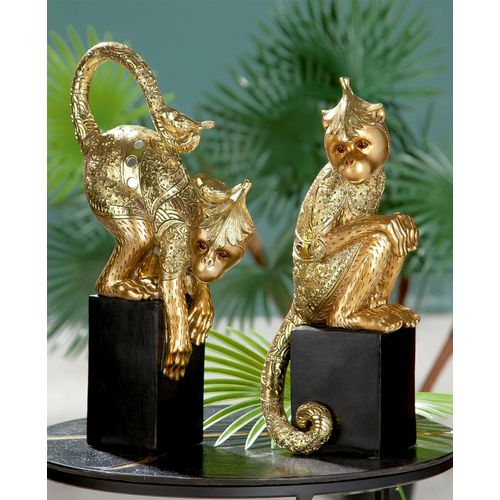 4063387374306 - Tierfigur GILDE Figur Äffchen Dekofiguren Gr B H T 20 cm x 32 cm x 7 cm goldfarben (goldfarben schwarz) Weihnachtsengel Weihnachtsfiguren