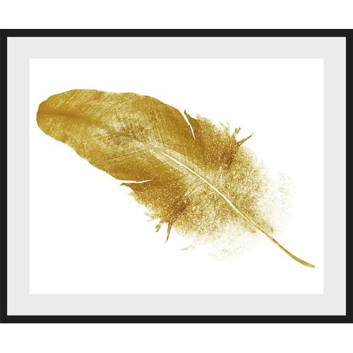 4049009915683 - Bild QUEENCE Svea Bilder Gr B H 50 cm x 40 cm Wandbild Federn Querformat goldfarben (schwarz) Kunstdrucke gerahmt Federn