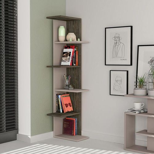 8680812109263 - Decortie - Saso Modernes Eck-Bücherregal Display Unit Mokka Grau Dunkel Kaffee Eiche Effekt Medium 141cm - Dark Coffee