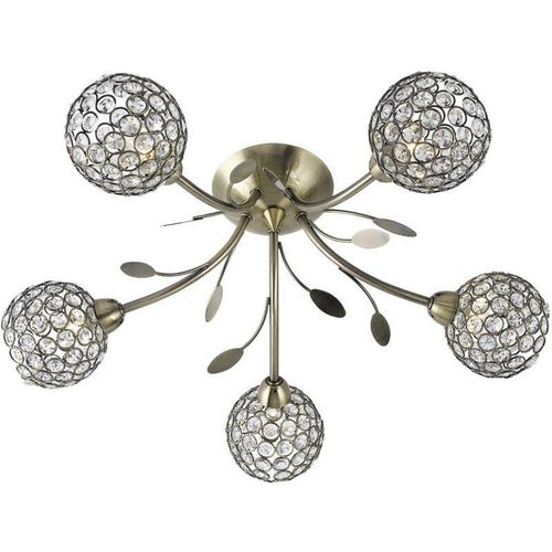 5053423024110 - Bellis - 5 Light Semi Flush Multi Arm Deckenleuchte Antik Messing und Glas G9 - Searchlight